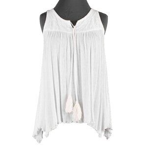 Wrangler Sz S White Tie Neck Lace Applique Asymmetric Poly Rayon Top